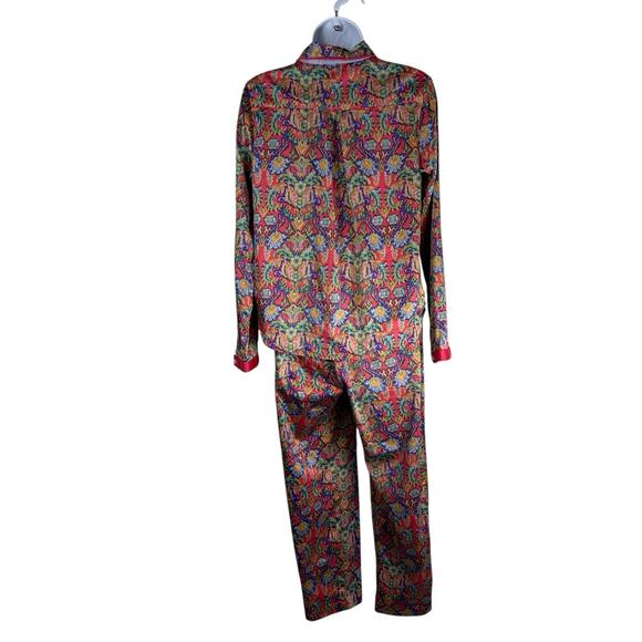 Anthropologie Eloise Lounge PJ Set Medium Satin Floral Flowy Boho Artsy - Picture 10 of 14